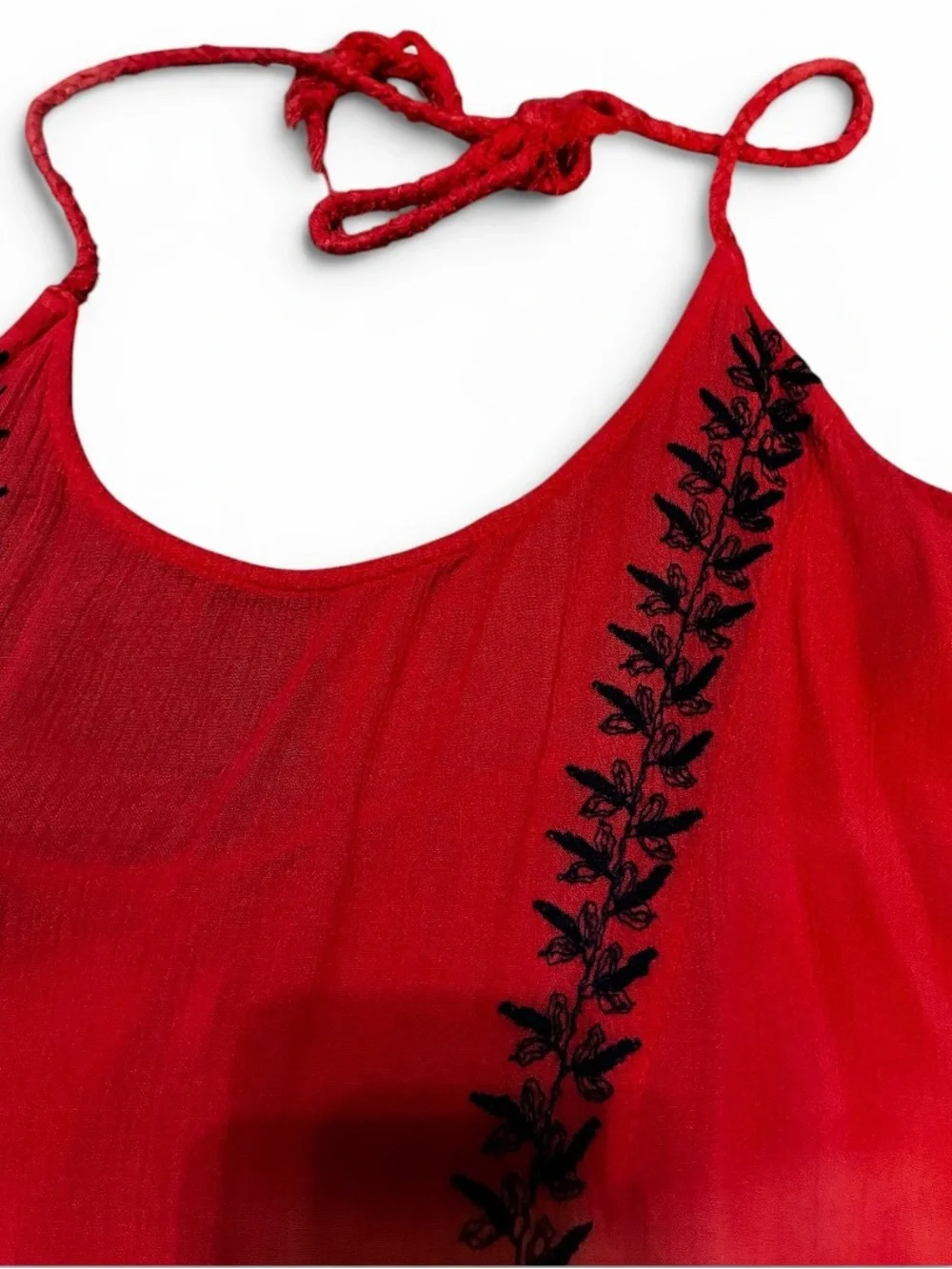 Free People M Coral Salmon Embroidered Handkerchief Hem Tunic Dress